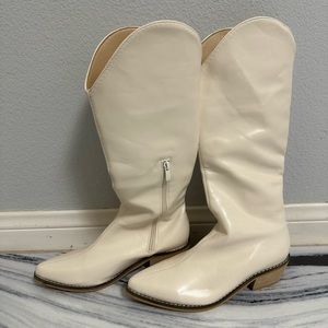 Cream pleather cowboy style boots